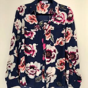 Express Navy Floral Portofino Blouse. sz M